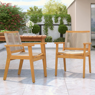 Ensemble de 2 chaises de salle à manger d'extérieur de style cour et corde mixte, capacité de 400 lb