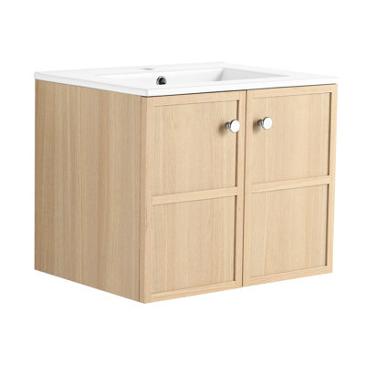 Meuble-lavabo de salle de bain 24 po, contreplaqué de chêne, lavabo en céramique, 2 portes à fermeture douce, armoire Charisma 24 po avec évier Modern American, élégance