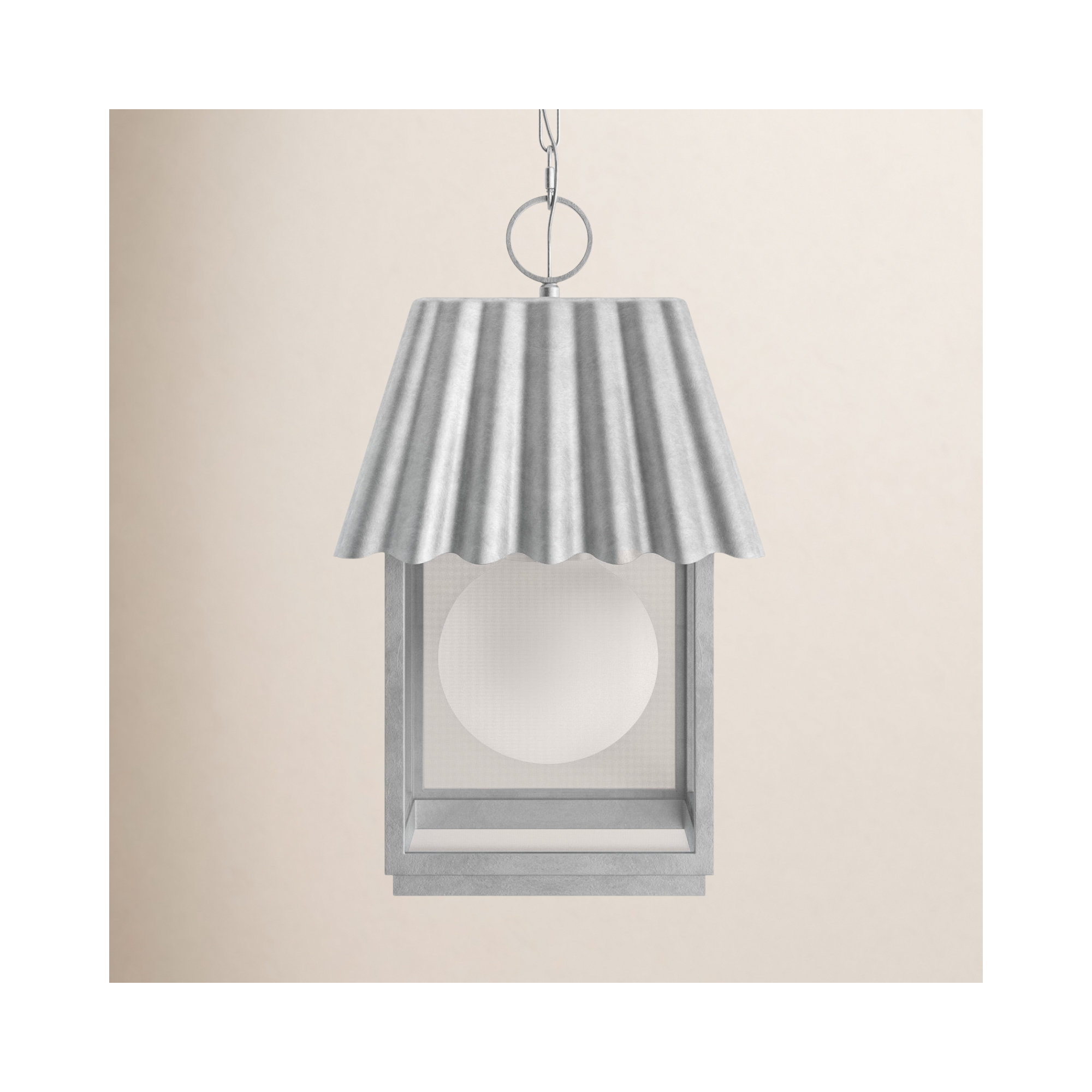 Godin Transparent Outdoor Metal Hanging Lantern, Galvanized