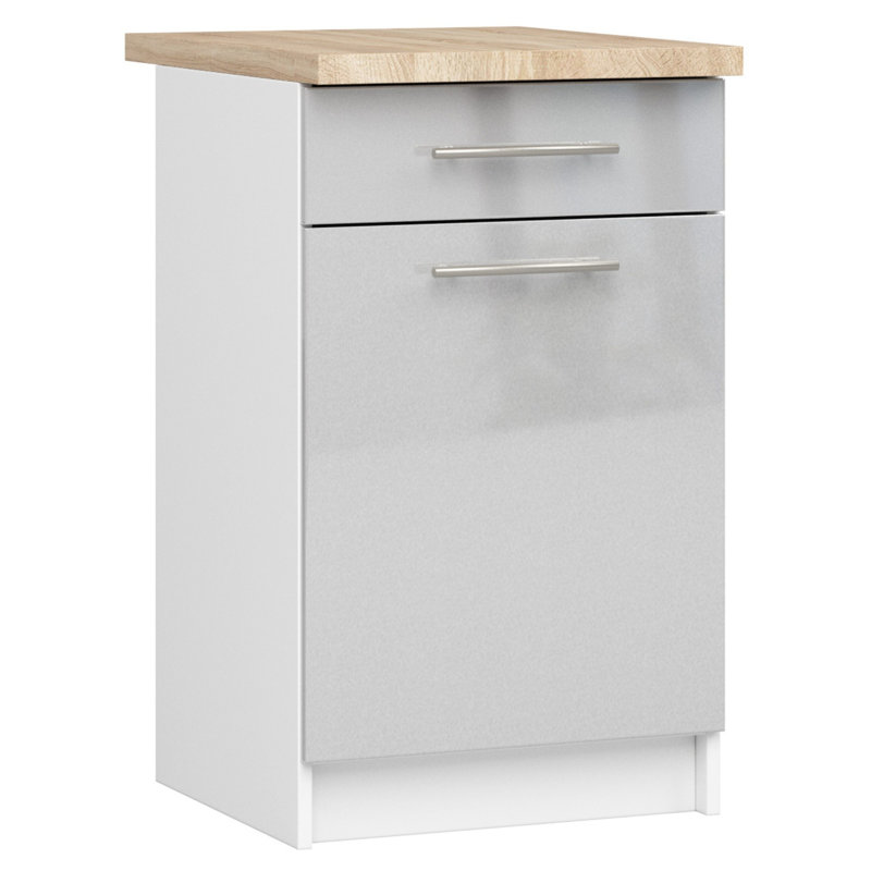 OLIWIA kitchen base cabinet in white, light gray gloss Base Unit, 85cm H x 50cm W x 46cm D
