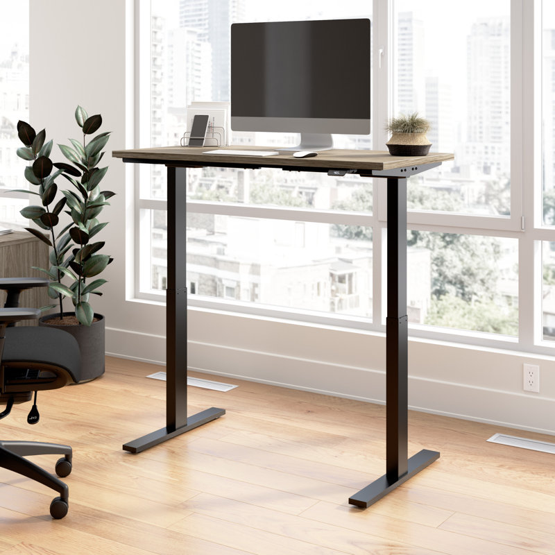 Adjustable Metal Base Standing Desk, 47.68" H x 47.59" W x 23.62" D, Modern Hickory/Black