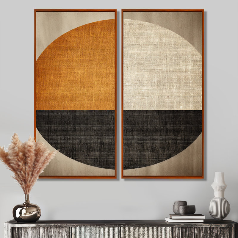 Ensemble de 2 reproductions d'art sur toile abstraites orange et noir, H 24 po x l 20 po, Reproduction avec cadre flottant