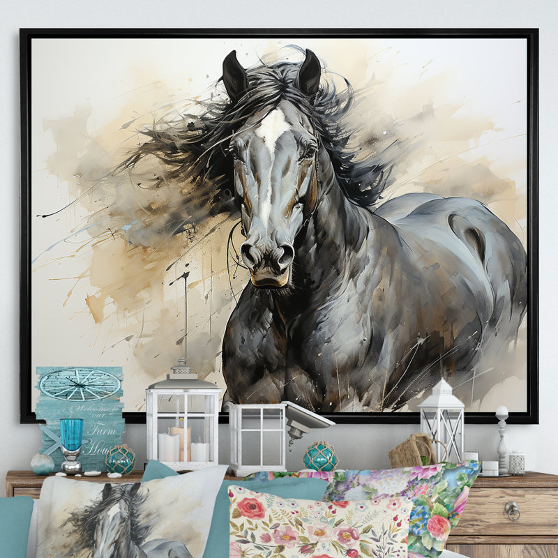 Hooves in Harmony Horse - cheval, art mural, Cadre flottant noir, H 12 po x l 20 po