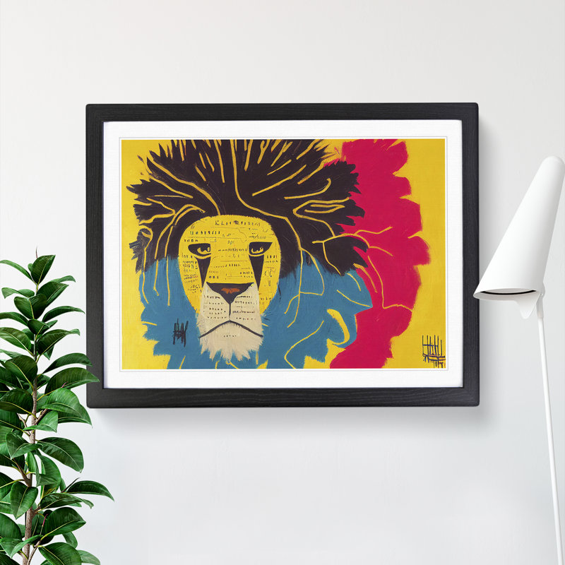 Lion Modern Abstract - Single Picture Frame Print, Black, 46cm H x 64cm W