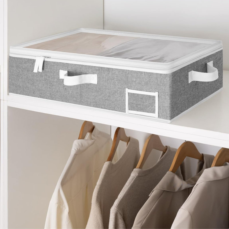 Organisateurs de rangement sous le lit, ensemble de 2 bacs en tissu avec poignées renforcées et pochettes pour étiquettes pour vêtements, couvertures et articles saisonniers