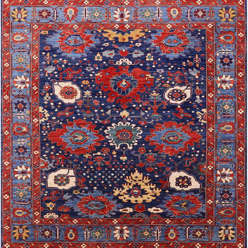 Tapis oriental rouge / bleu foncé Richy, Carré 6 pi