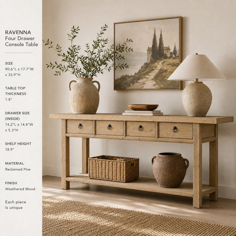 91'' W Solid Wood Console Table