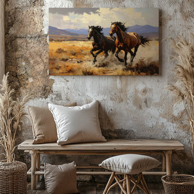 Toile, art galop sauvage, impression sur toile, Chevaux dans le désert, paysage prêt à accrocher