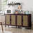 70" Rattan Buffet Cabinet With Storage, 4-Door Sideboard Buffet Cabinet With Adjustable Shelves For Kitchen, Living Room And Dining Room, Easy Assembly