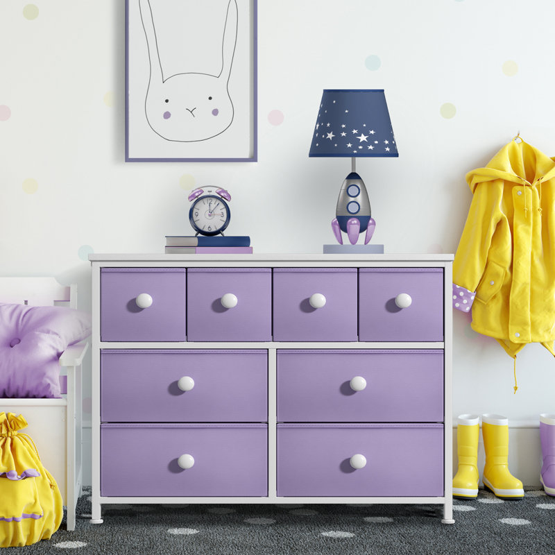 Commode 8 tiroirs avec poignée Sorbus, Blanc / Mauve