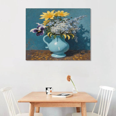 Cheerful Wildflowers, vase turquoise, cadre en bois intégré, art mural, l 20 x l 16