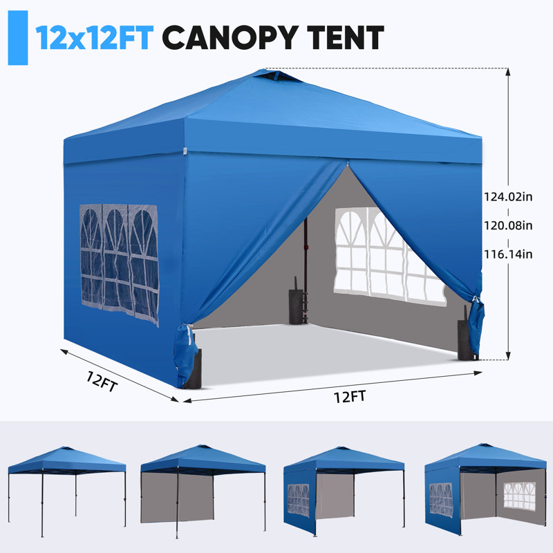 One-Push Set Up Canopy Tents, 12 (ft.) x 12 (ft.), Blue