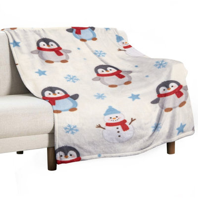 Penguins Snowmen Luxury Flannel Throw Blanket, Soft Warm Fuzzy Blanket for Living Room Sofa Bed Home Decor