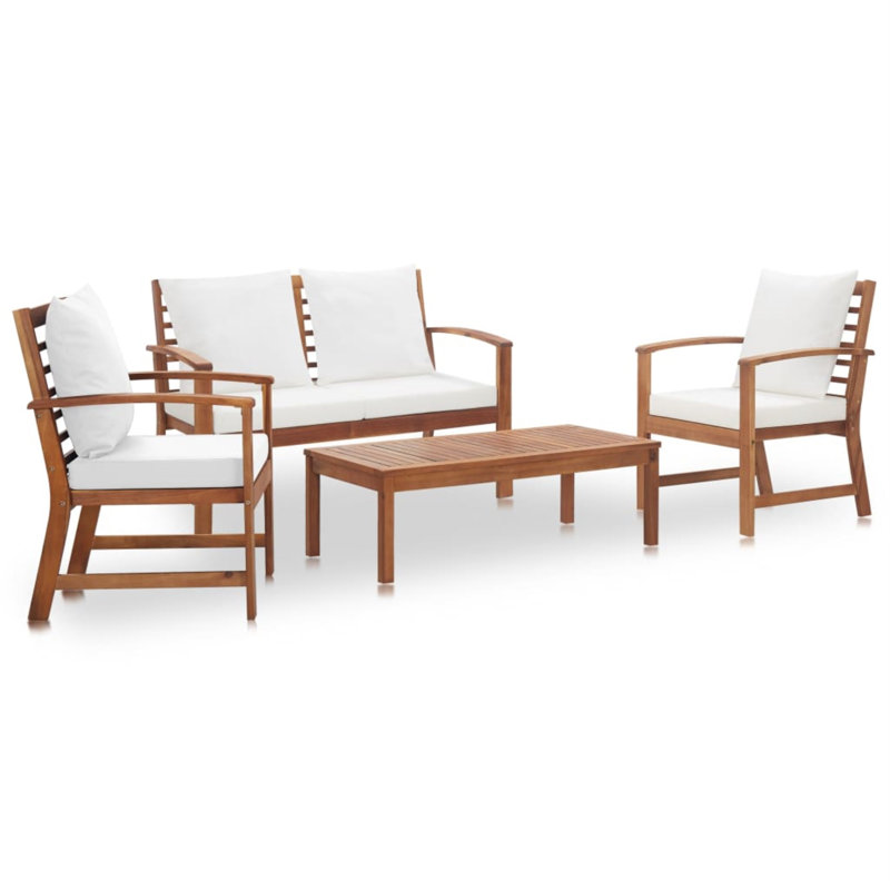 Chaise longue avec coussins 4 pièces, Crème, crème