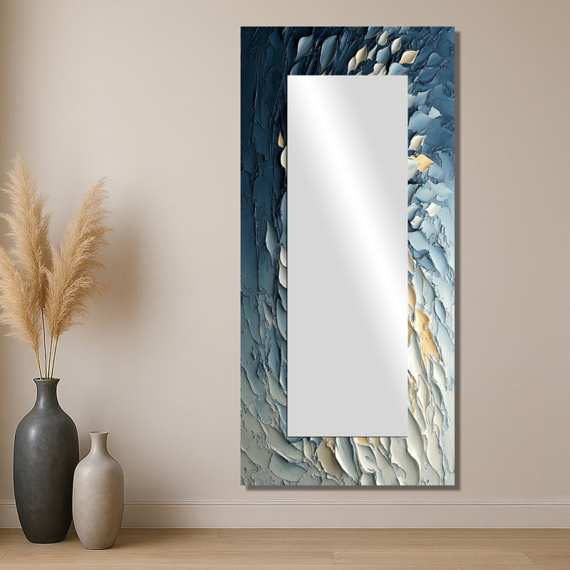 Illusion de pétales de fleurs délicates jaunes et bleues - miroir imprimé fleurs sur métal, 28" x 60"