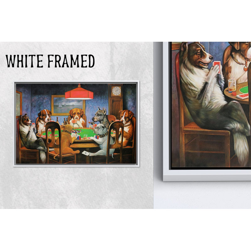 Reproduction d'art sur toile imprimée: Chiens jouant au poker par Cassius Coolidge, 1P WhiteFramedCanves