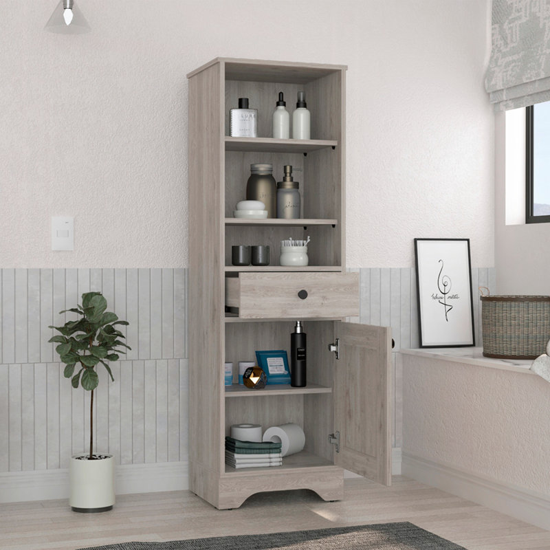 Armoire de rangement autoportante pour salle de bain, Gris