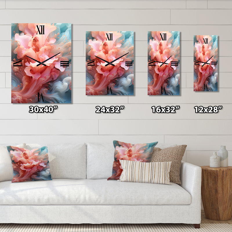 Horloge murale moderne bleue et rose clair - formes abstraites, Grand