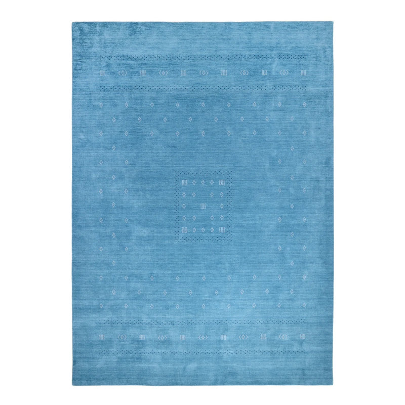 Simi Hand Knotted Cotton/Wool Southwestern Area Rug, Sapphire, Rectangle 9' x 12'