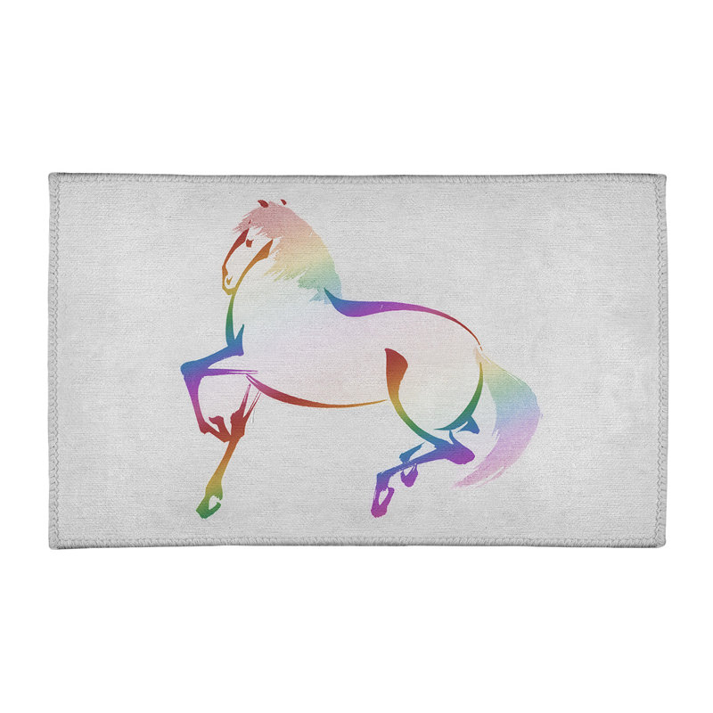 Tapis rouge/mauve/vert cheval japonais, Rectangle 3 pi x 5 pi