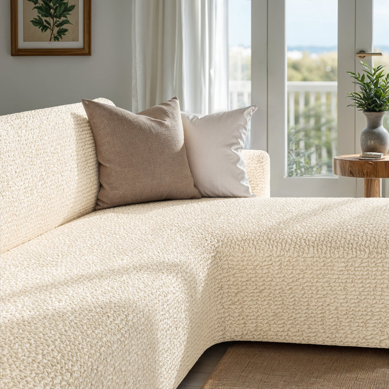 Housse extensible pour canapé modulaire - Facile à nettoyer et durable - Collection Comfort, Crème, Right-Facing Chaise