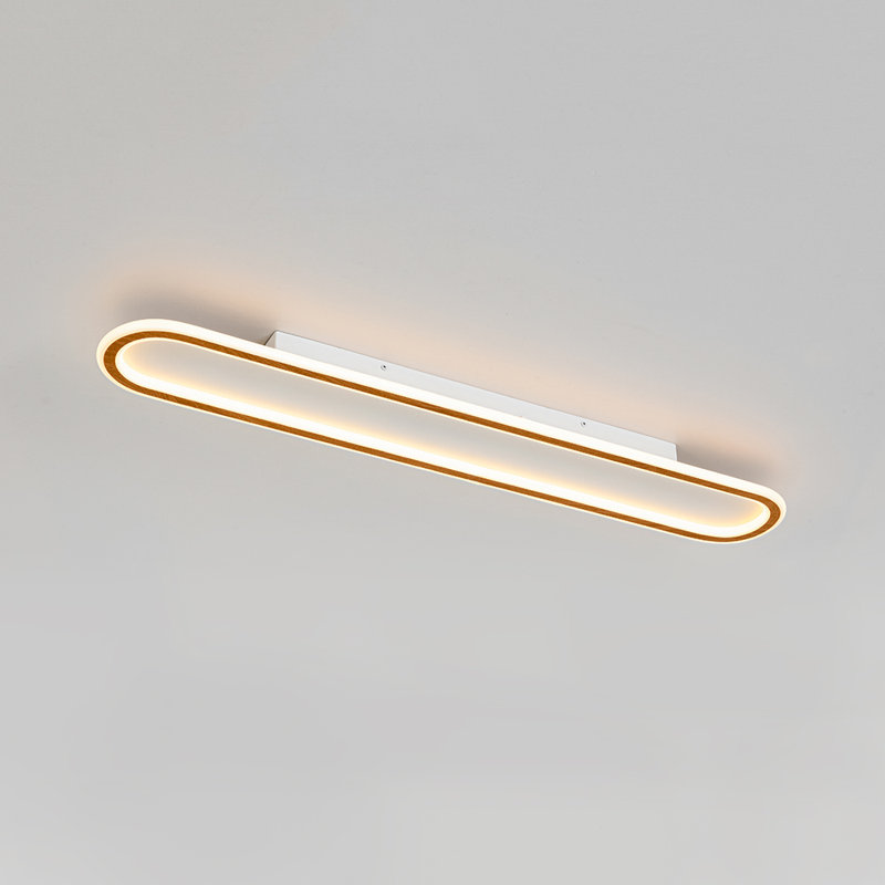39.4" Modern Farmhouse Wood Grain Linear Oval Led Semi Flush Mount, Natural