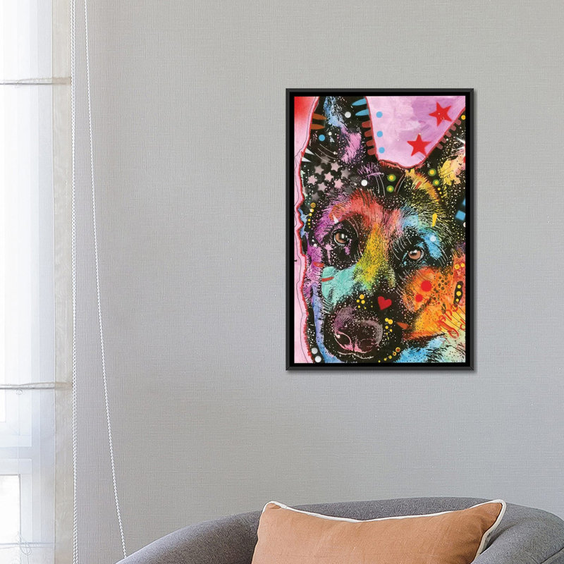 «German Shepherd II», impression sur toile, H 26 po x l 18 po x P 1,5 po, Toile avec cadre noir, Pas de tapis