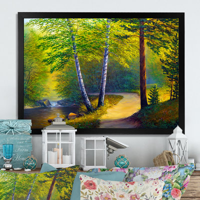 Paysage de forêt sur la rivière Summer III - œuvre d'art traditionnelle sur toile