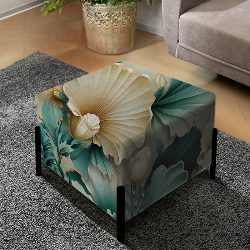 Blanc et bleu sarcelle, bord de mer, coquillages rétro - repose-pieds carré floral