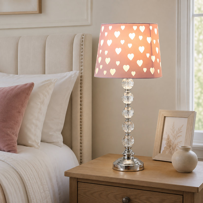 Lampe de table 22 "en forme de cœur en métal empilé en cristal" Ariel "rose / blanc