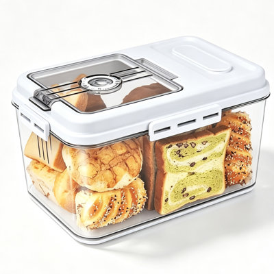 Boîte à pain hermétique pour comptoir, contenant de conservation avec couvercle horodaté, idéal pour le pain maison, les toasts, les bagels et les biscuits, 2,5 L.