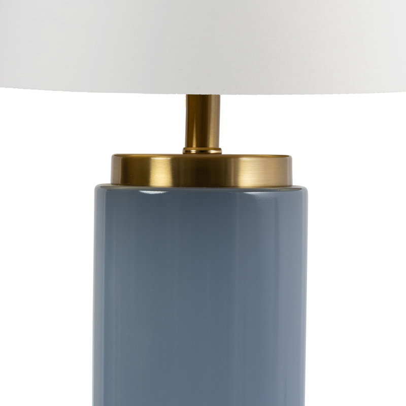 Cylinder 55cm Metal Ceramic look Table Lamp, Ivory, Blue