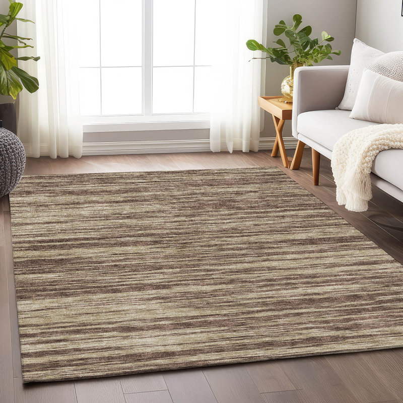 Tapis brun Prisco lavable à la machine de qualité supérieure, Rectangle 5 pi x 7 pi 6 po