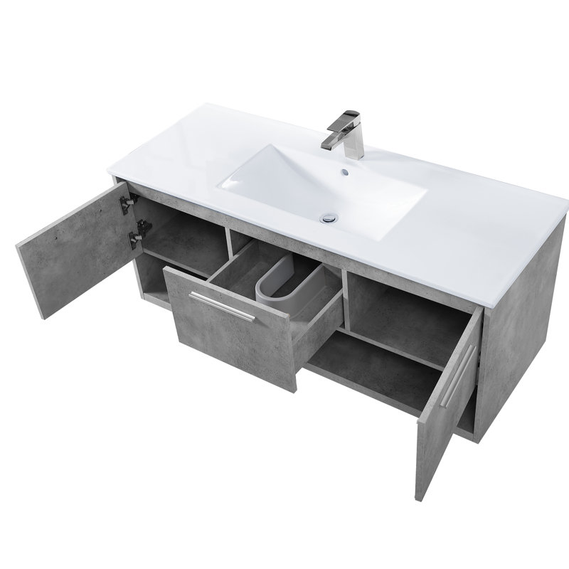 Ensemble de meuble-lavabo mural simple 48 po Kasper, Gris béton
