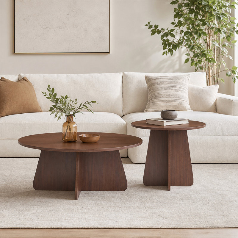 Ensemble de tables basses gigognes de style rétro, Walnut