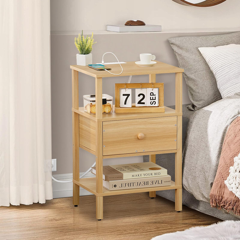 Chautauqua End Table with Storage and Built-In Outlets, Natural