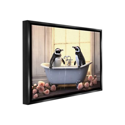 " Penguins Bathing In Tub Floater Frame " by Lazar Studio