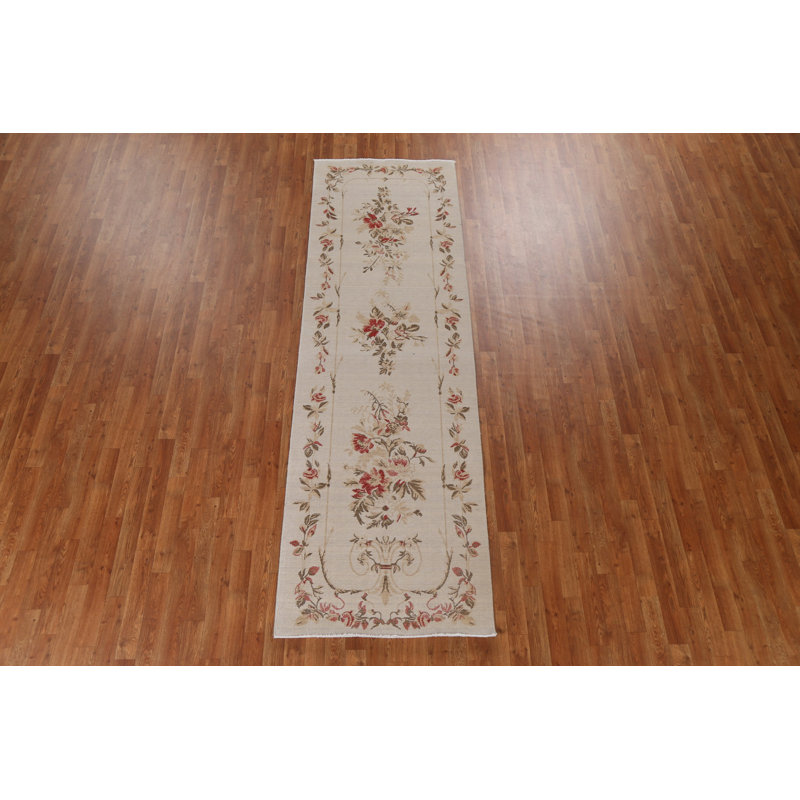 Tapis de couloir turc en laine Aubusson noué à la main 3 x 10
