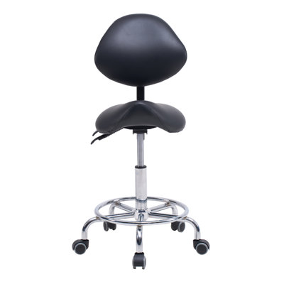 Saddle Stool Chair With Backrest Swivel Hydraulic Ergonomic Tilt Seat Chair With Wheels Footrest For Medical Hospital Clinic Dental-Black