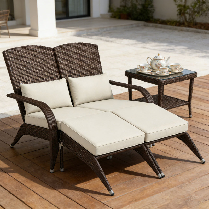 Outdoor High-Back Chair,Garden Wicker Chair, Brown Mix,Cream White