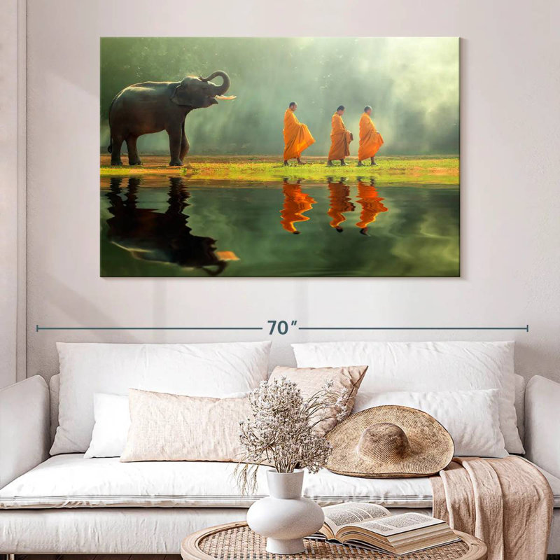 Adella Elephant And Monks, 34" H x 51" W