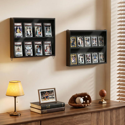 Ensemble de 2 vitrines, support mural pour cadre de jeu de cartes à collectionner, présentoir à cartes de sport classé pour collection de cartes à collectionner, noir