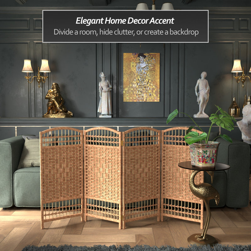 Short Fiber Weave Folding Screen, 4, Natural, 35.5"H