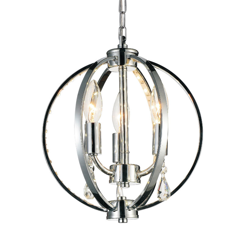 10'' Chrome Contemporary Pendant Light for Kitchen Island, Entryway, Bathroom - LED Compatible 3-Light with E12 Bulb Base
