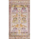 Antique Geometric People and Animals Small Scatter Size Cotton Dhurrie Rug