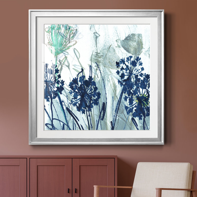 Indigo Field I - peinture encadrée, H 30,5 po x l 30,5 po x P 1,5 po, Encadrement argenté