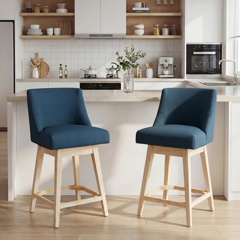 26Inch Counter Height Bar Stools Set Of 2, Upholstered Barstools With Wooden Legs And Backs,Counter Stools For Kitchen Counter