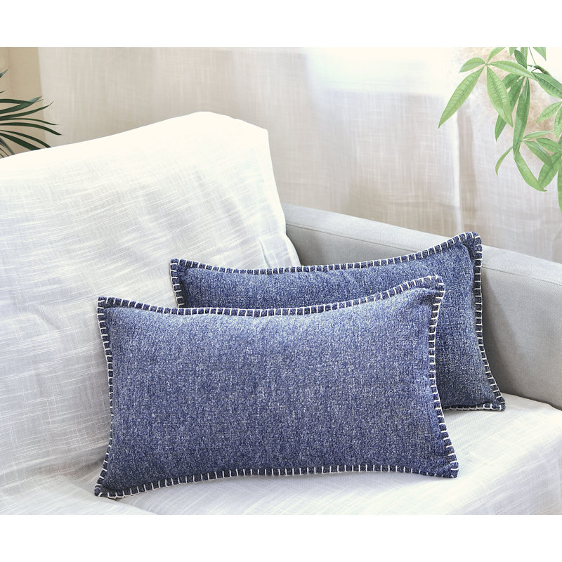  Housses de coussin lombaire 12 po x 20 po | Housse de coussin rectangulaire douce en chenille (ensemble de 2), Bleu chiné