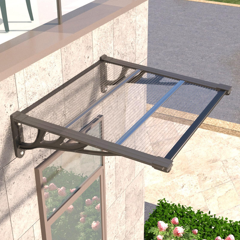 GUANSU-CN Polycarbonate Cover Retractable Door / Window Awning, 80x100 cm, Black Frame