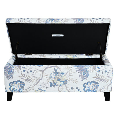 Elegant Blue Flower Of , Soft-Close Hinges, For Living Room, Storage Remote Controls And Magazines With Used As Footrest, Seat In Bedroom